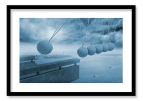 Newtons cradle above coastline