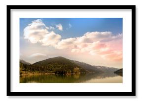 Veiw of cloudy sky over mountain range and river