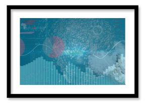 Displaying jetty with breaking waves being overlaid by data visualizations at sea, copy space