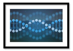 Glowing digital DNA helix pattern floating on teal water surface, with ambient light particles