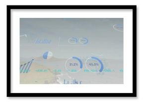 Overlaying translucent charts across coastline, showing circular gauges, numeric values, gridlines
