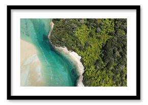 Aerial top view of Abel Tasman National Park, Nelson, South Island, New Zealand