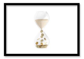 Egg timer with flowing sand into money