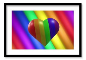 Image of rainbow heart over rainbow stripes and colours moving on seamless loop