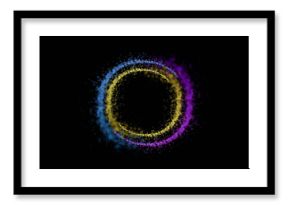 Image of colourful light trails forming circles on black background