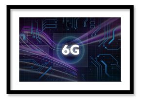 Image of 6g text, globe, circuit board pattern over abstract background