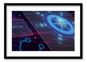 Image of loading circles, circuit board pattern, soundwave over abstract pattern