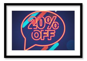 Image of 20 percent off text over a speech bubble against abstract shapes on blue background