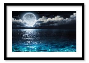 romantic and scenic panorama with full moon on sea to night