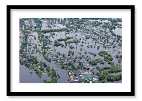 Flooded village in lowland of Great river