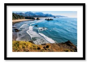 Sweeping view of the Oregon coast including miles of sandy beach