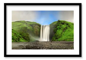 Skogafoss waterfall panorama in southern Iceland from above