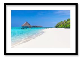 Panorama of wide sandy beach on a tropical island in Maldives