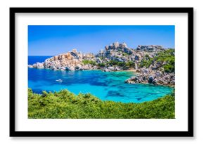 Bizarre granite rock and azure bay in Capo Testa, Sardinia, Italy