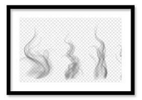 Set of translucent gray smoke on transparent background. For used on light backgrounds. Transparency only in vector format
