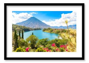 Beautiful bay of Lake Atitlan with view to Volcano San Pedro  in highlands of Guatemala, Central America