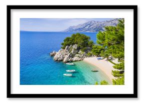 Beautiful beach near Brela town, Dalmatia, Croatia. Makarska riviera, famous landmark and travel touristic destination in Europe