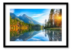 Fantastic autumn sunset of Hintersee lake