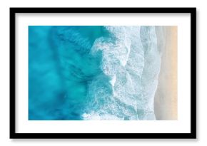 Beach and waves from top view. Turquoise water background from top view. Summer seascape from air. Top view from drone. Travel concept and idea