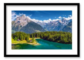 Arnisee with Swiss Alps. Arnisee is a reservoir in the Canton of Uri, Switzerland, Europe