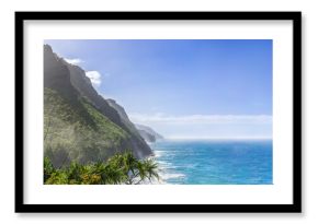 Scenic ocean paradise panorama, Na Pali Coast State Park on the island Kauai, Hawaii