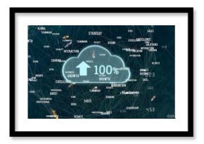 Image of cloud with growing number and network of connections with texts over sea with boats