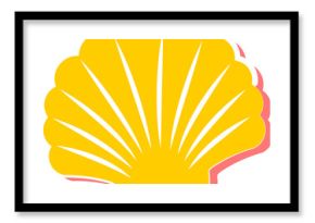 Vector is showing scallop shell in yellow, white stripes and pink shadow on transparent backdrop