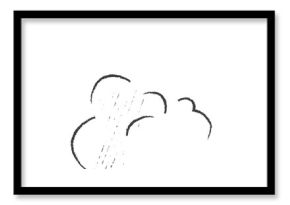Hand-drawn puffy rain cloud floating on transparent background with droplets, circles and sparkle