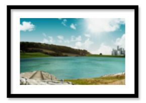 Scenic view of lake on sunny day