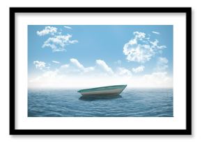 Digitally generated small boat in the ocean