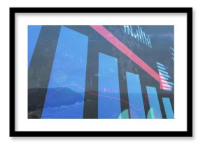 Showing translucent blue bars over coastline with red line, grouped bar and donut charts, hex grid