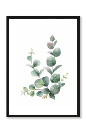 Watercolor hand painted green eucalyptus bouquet.