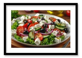 Plate of Salad With Tomatoes, Cucumber, Olives, and Feta