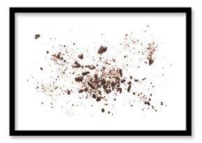 Pile chopped, milled chocolate shavings isolated on white, top view 