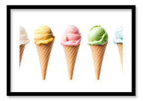 Set of ice cream cones isolated on transparent background