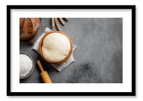Baking and kneading background with ball of dough