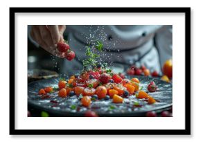 A chef mastering the art of plating and presentation, elevating their culinary creations to works of art. Concept of gastronomic aesthetics. Generative Ai.