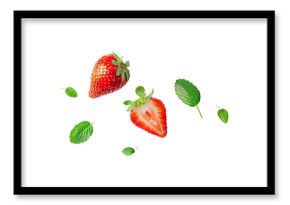 Strawberries juicy with green leaves isolated on background, fresh and sweet of citrus fruit with high vitamins, nutrient and flavor.