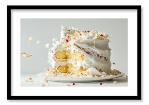 Broken Cake on White Background. Failed Birthday or Wedding Cake. Concept of Spoiled Holiday and Bad Luck