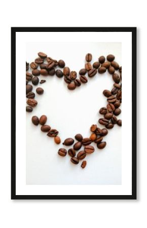 heart made of coffee beans isolated on white