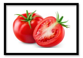 Tomato isolated png. Tomato with a half  on white or transparent background. Perfect retouched png tomato no background. Whole tomato with a slice. Full depth of field.