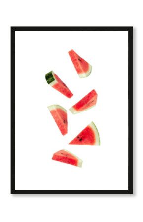 Falling Watermelon slices, cutout, full depth of field.