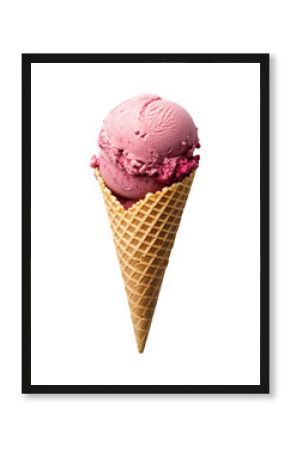 Ice cream cone with a pink ice cream scoop isolated on transparent background
