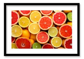 Top view of assorted citrus fruits with vibrant colors