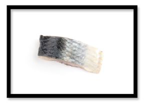 Piece of delicious herring isolated on white, top view
