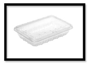 Empty transparent plastic container with lid, retail packaging
