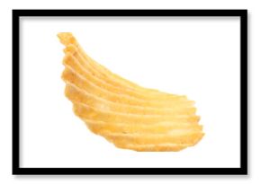 One tasty ridged potato chip in air isolated on white