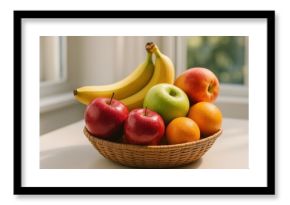 Vibrant fruit basket display indoors.