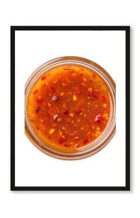 Glass jar filled with delicious, fermented hot honey, creating a sweet heat sauce enriched with probiotics, captured from above against a transparent background