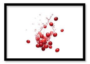red currant berries falling with fresh splash isolated on white or transparent png
